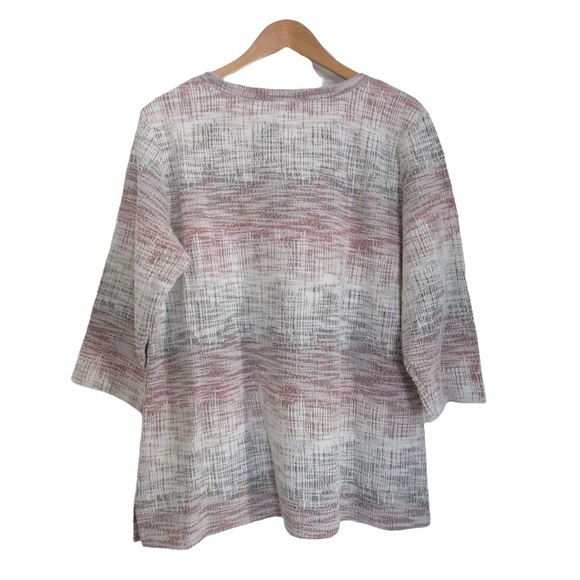 Christopher Banks CJ Pink White Gray Textured Knit Top XL 3/4 Sleeves Pockets - Picture 2 of 11